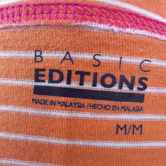 Basic Editions Orange and White Fitted 3/4 Sleeve Tee Medium. - Picture 4 of 4
